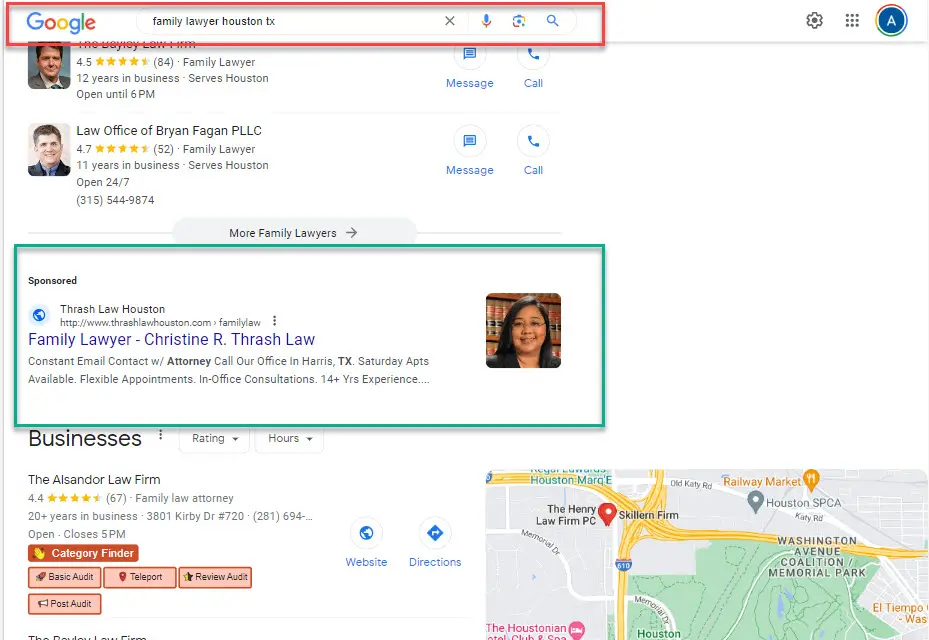 Google webpage of the location of PPC